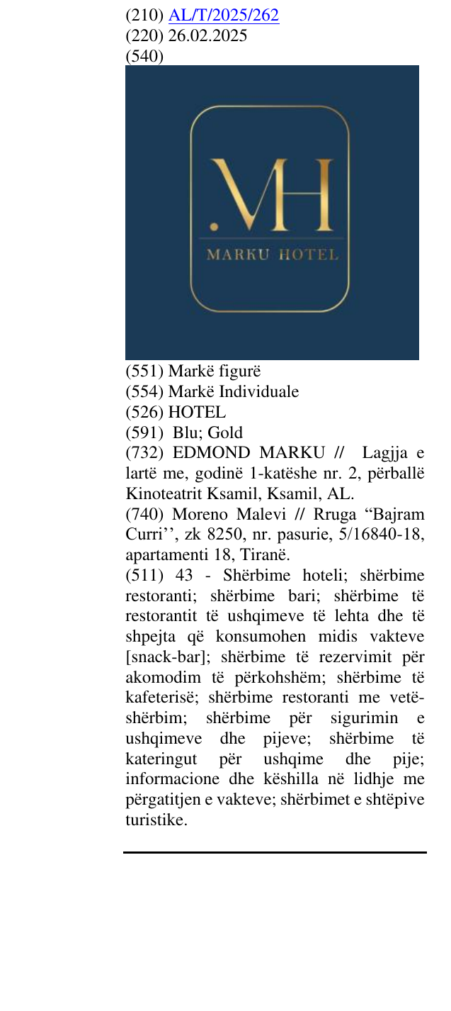 Zëri i markës HOTEL në buletin
