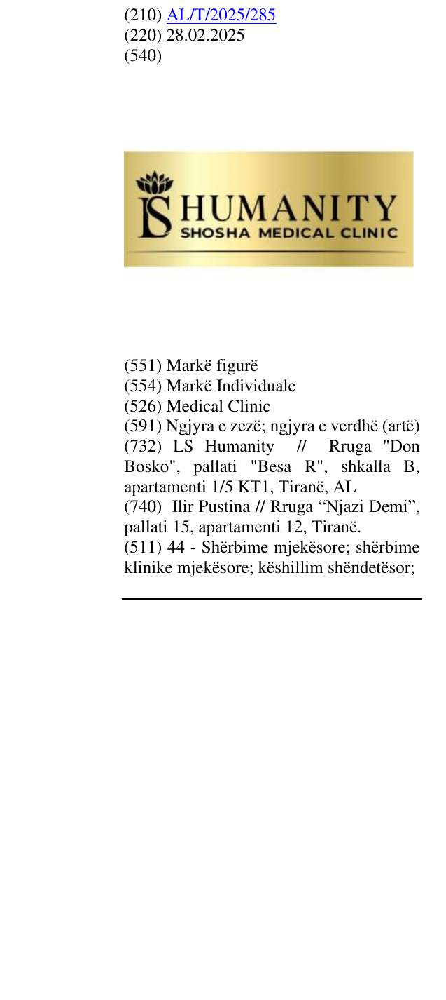 Zëri i markës Medical Clinic në buletin