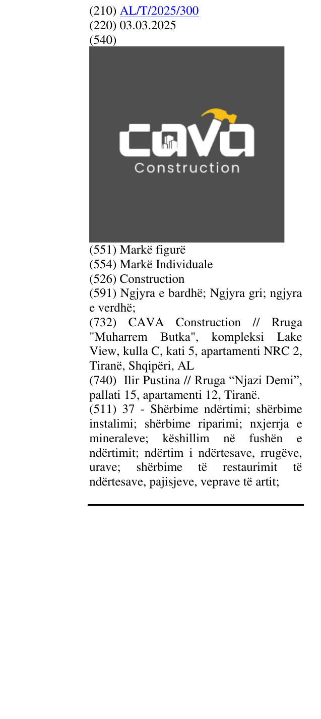 Zëri i markës Construction në buletin