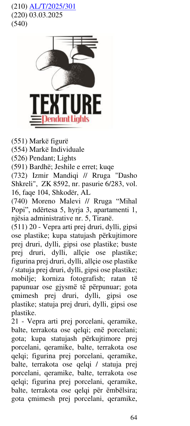 Zëri i markës Pendant; Lights në buletin