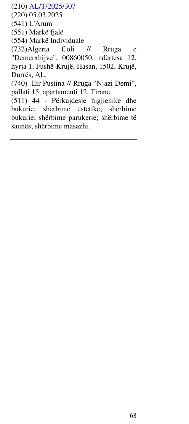 Zëri i markës L'Arum në buletin