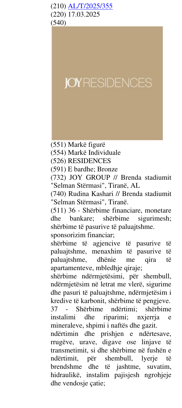 Zëri i markës RESIDENCES në buletin
