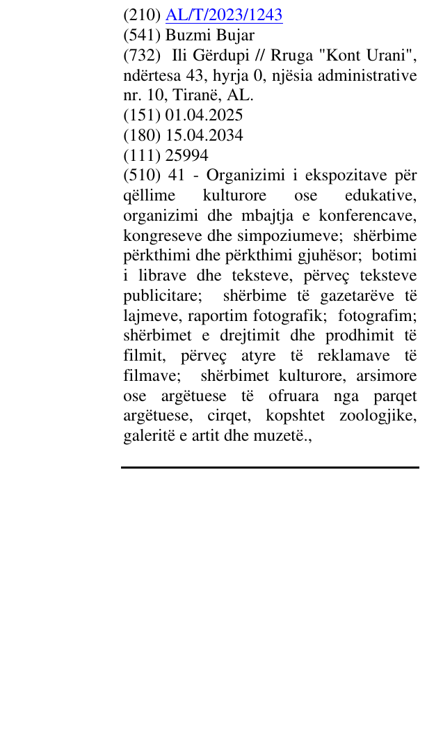 Zëri i markës Buzmi Bujar në buletin