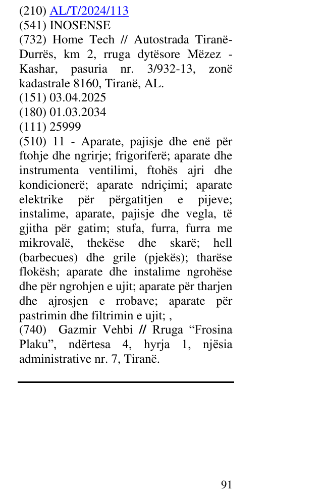 Zëri i markës INOSENSE në buletin