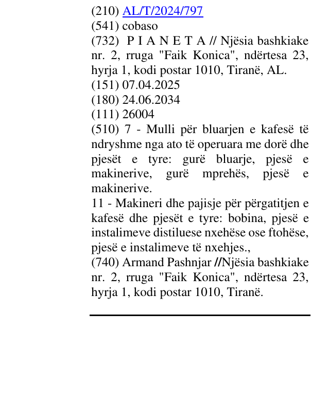 Zëri i markës cobaso në buletin