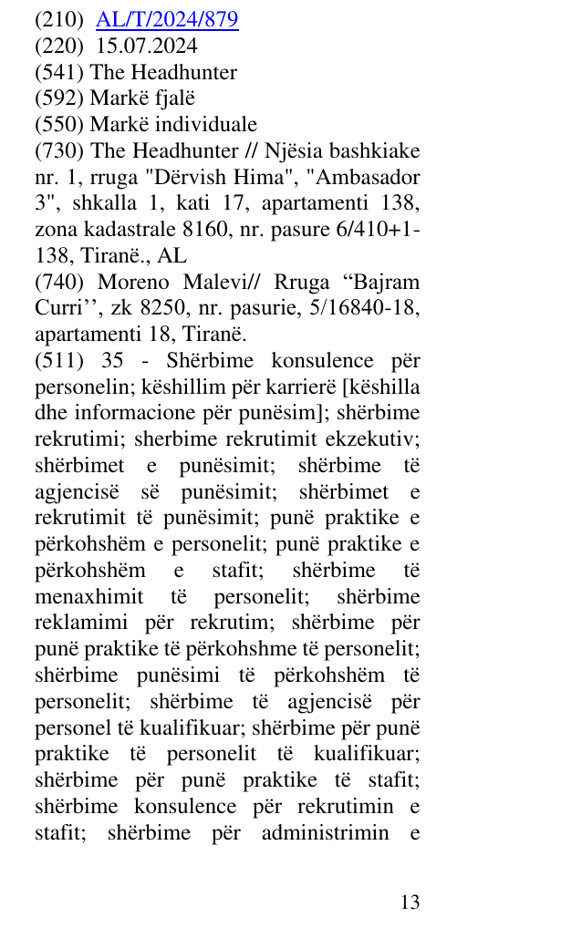 Zëri i markës The Headhunter në buletin
