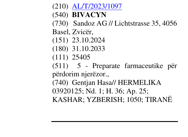 Zëri i markës BIVACYN në buletin
