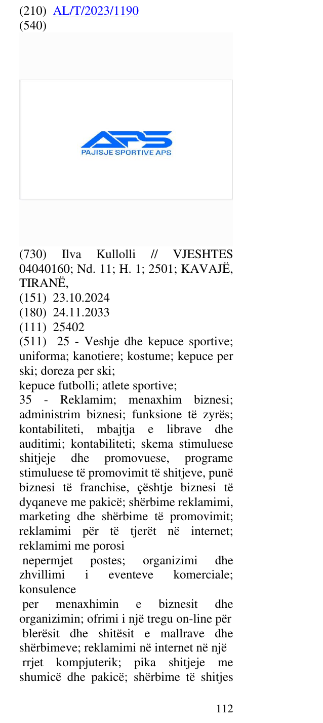 Zëri i markës Pajisje Sportive në buletin