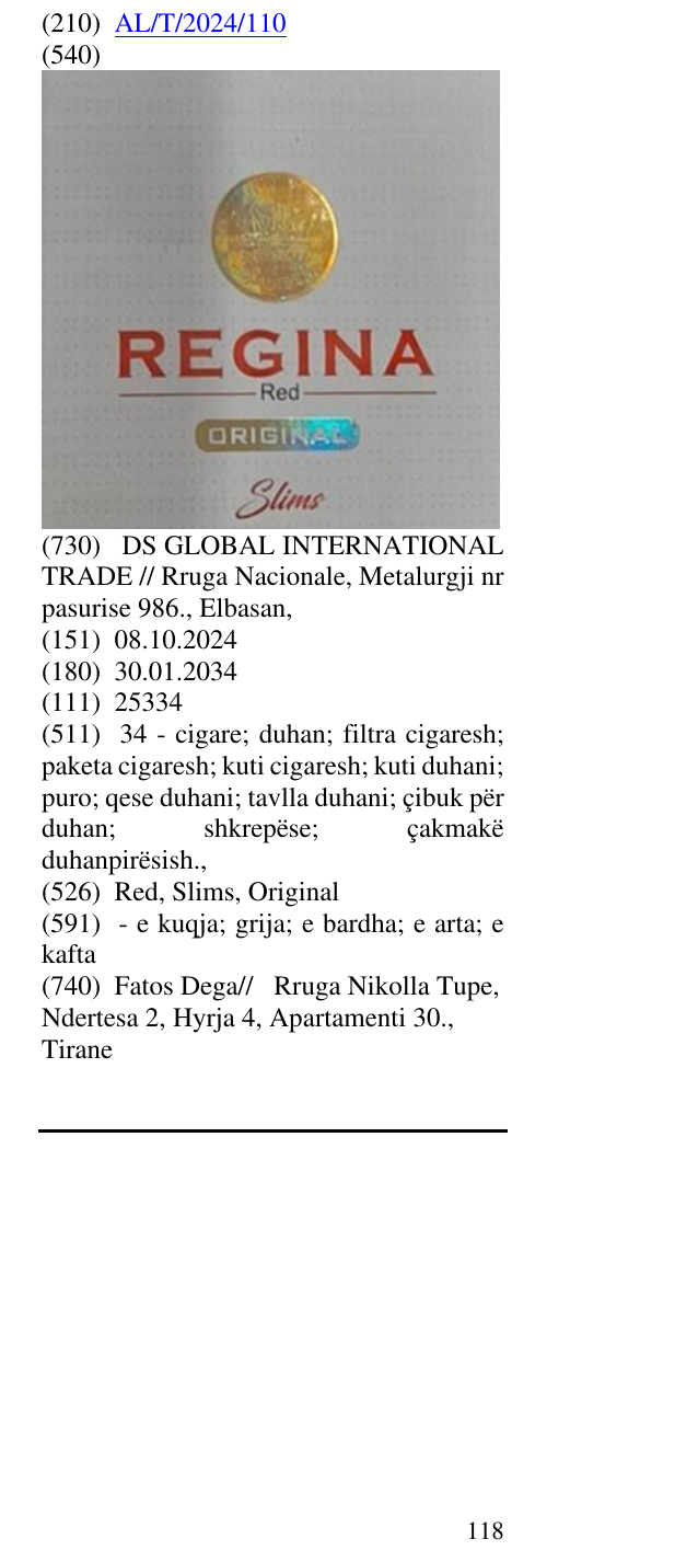 Zëri i markës Red, Slims, Original në buletin
