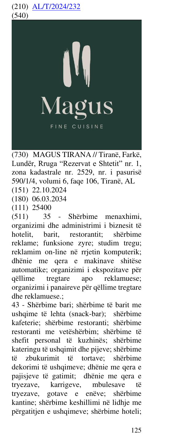 Zëri i markës FINE CUISINE në buletin