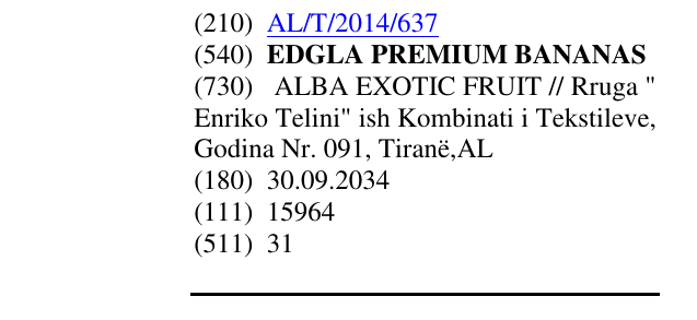 Zëri i markës EDGLA PREMIUM BANANAS në buletin