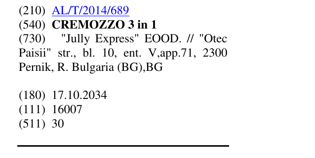 Zëri i markës CREMOZZO 3 in 1 në buletin