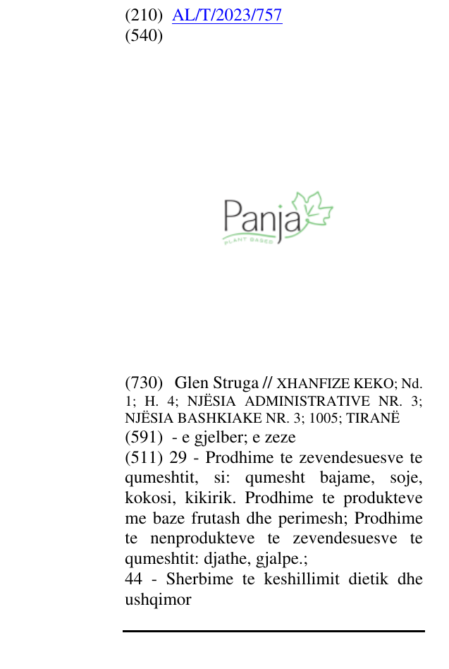 Zëri i markës PANJA në buletin