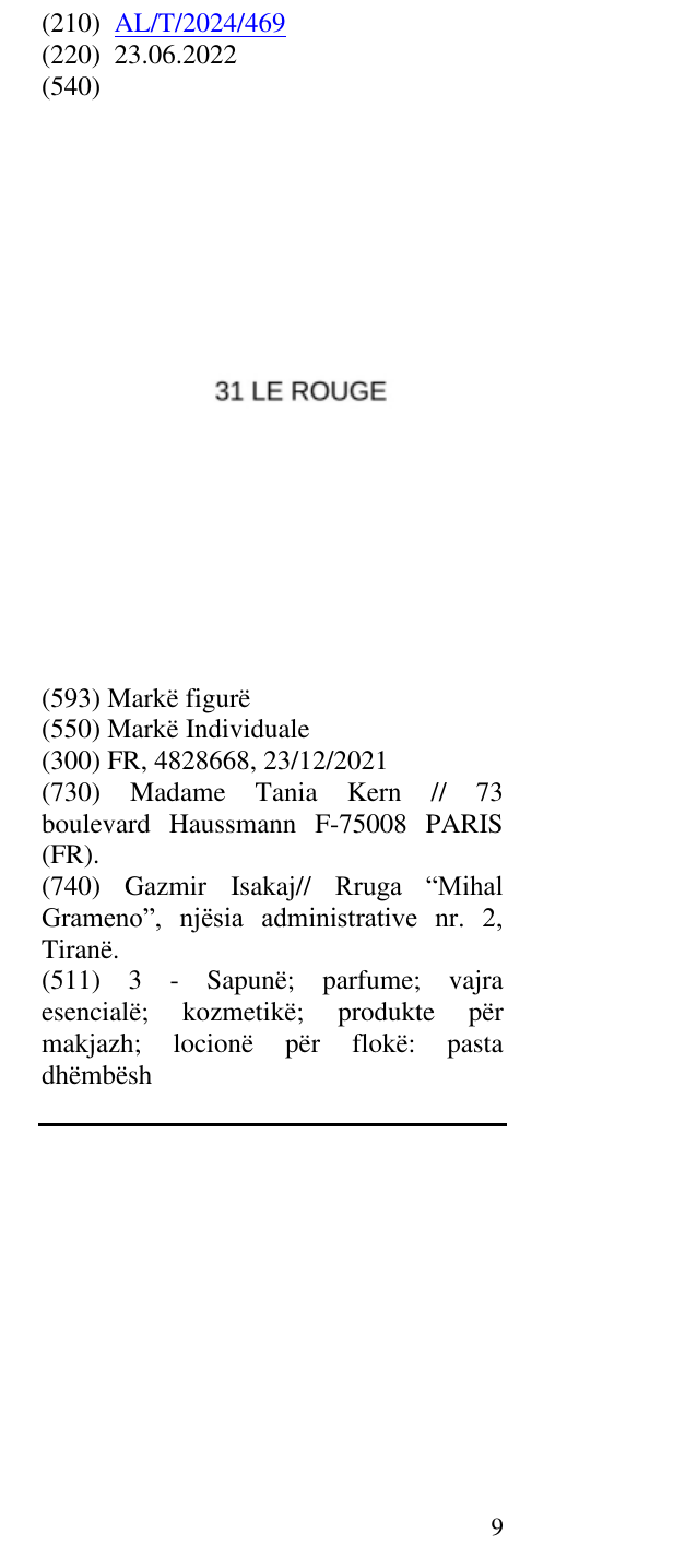 Zëri i markës 31 LE ROUGE në buletin