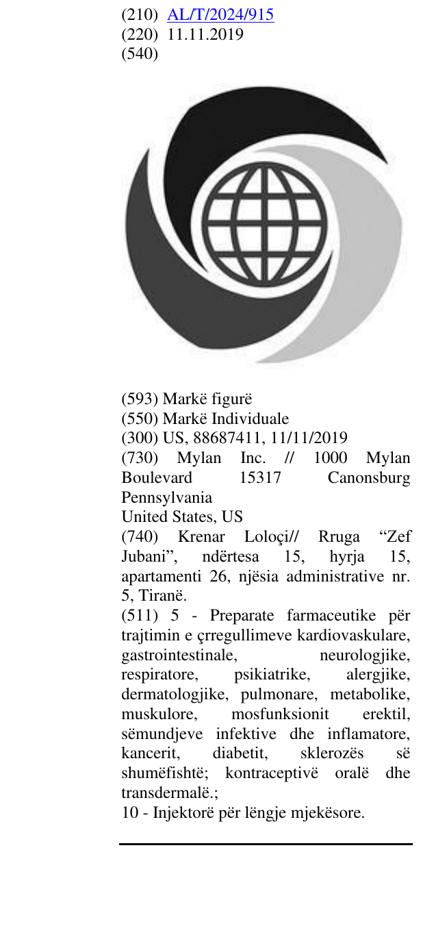 Zëri i markës AL/T/2024/915 në buletin