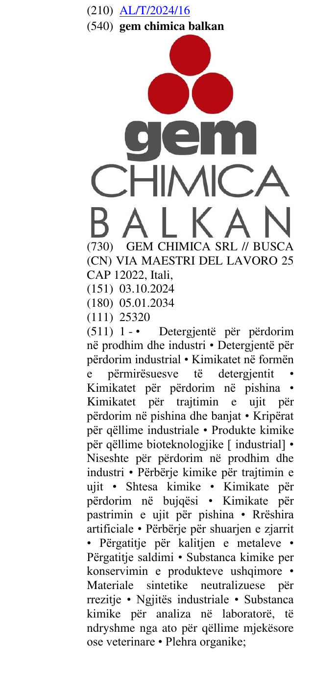 Zëri i markës gem chimica balkan në buletin
