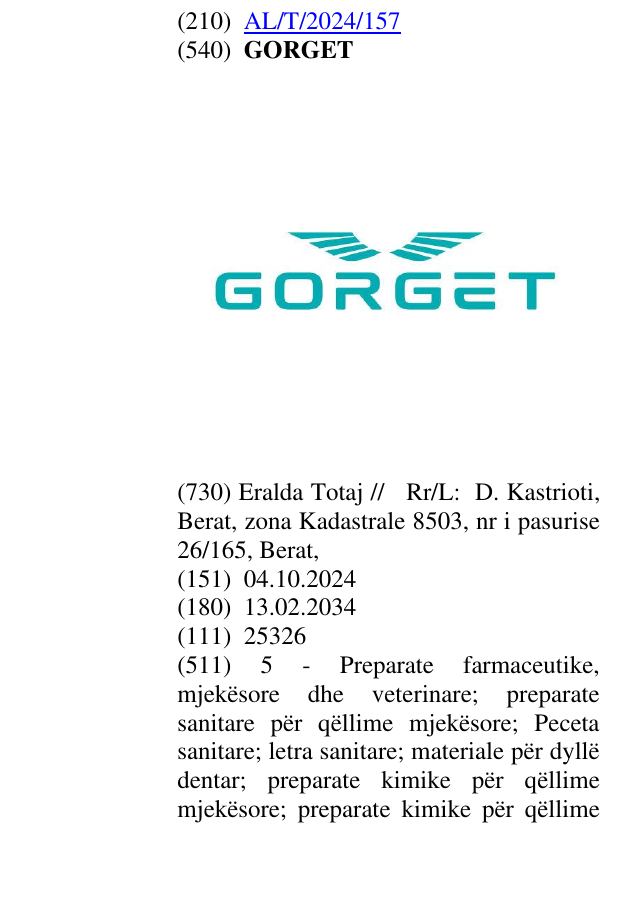 Zëri i markës GORGET në buletin