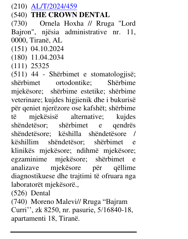 Zëri i markës THE CROWN DENTAL në buletin