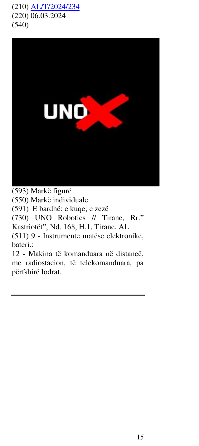 Zëri i markës UNO X në buletin
