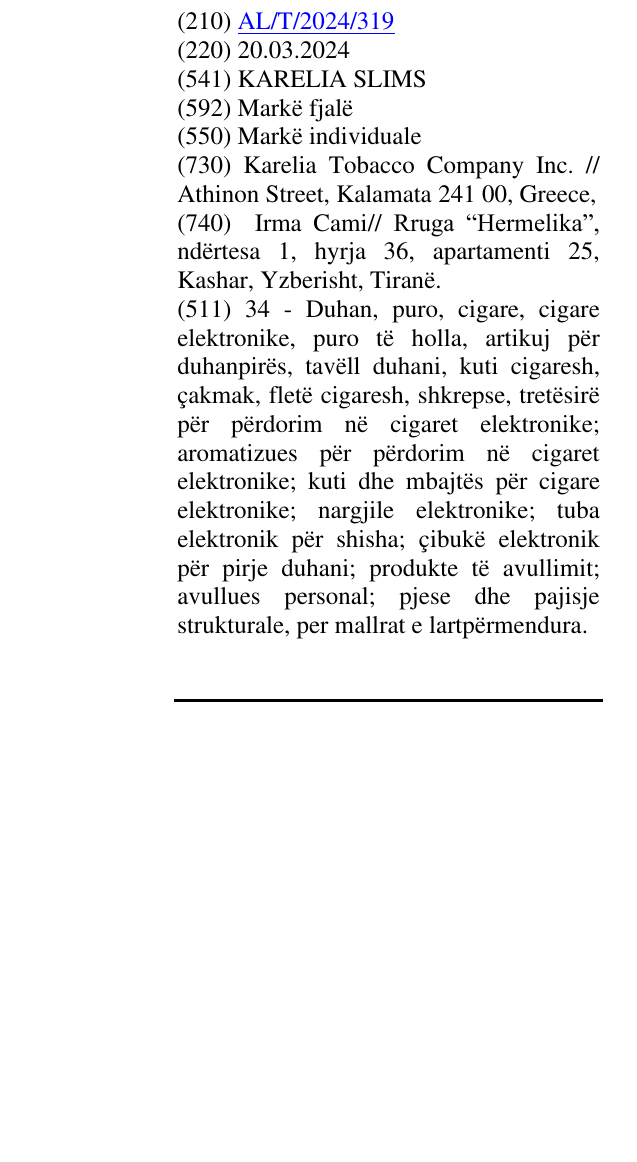 Zëri i markës KARELIA SLIMS në buletin