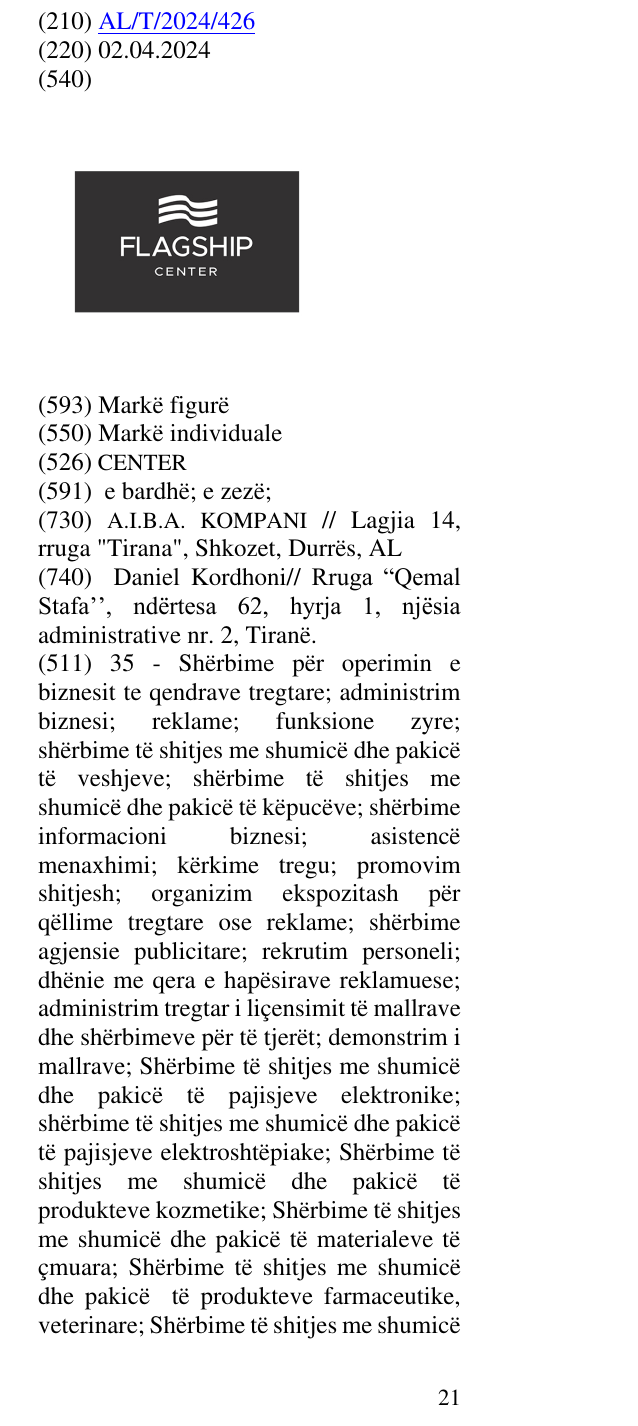 Zëri i markës CENTER në buletin