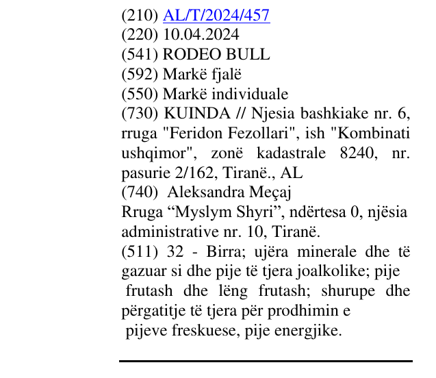 Zëri i markës RODEO BULL në buletin