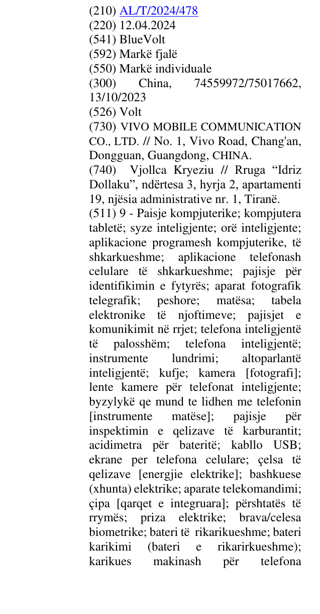 Zëri i markës Volt në buletin