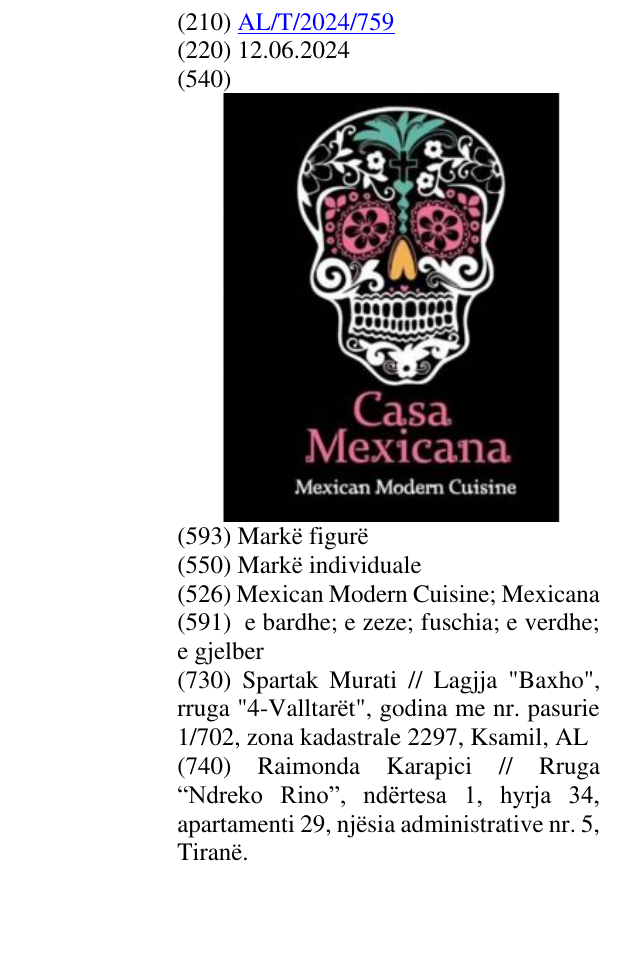 Zëri i markës Mexican Modern Cuisine; Mexicana në buletin
