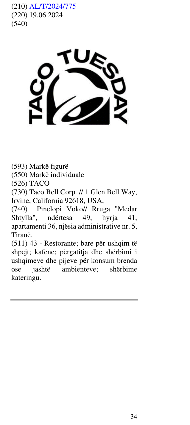 Zëri i markës TACO në buletin