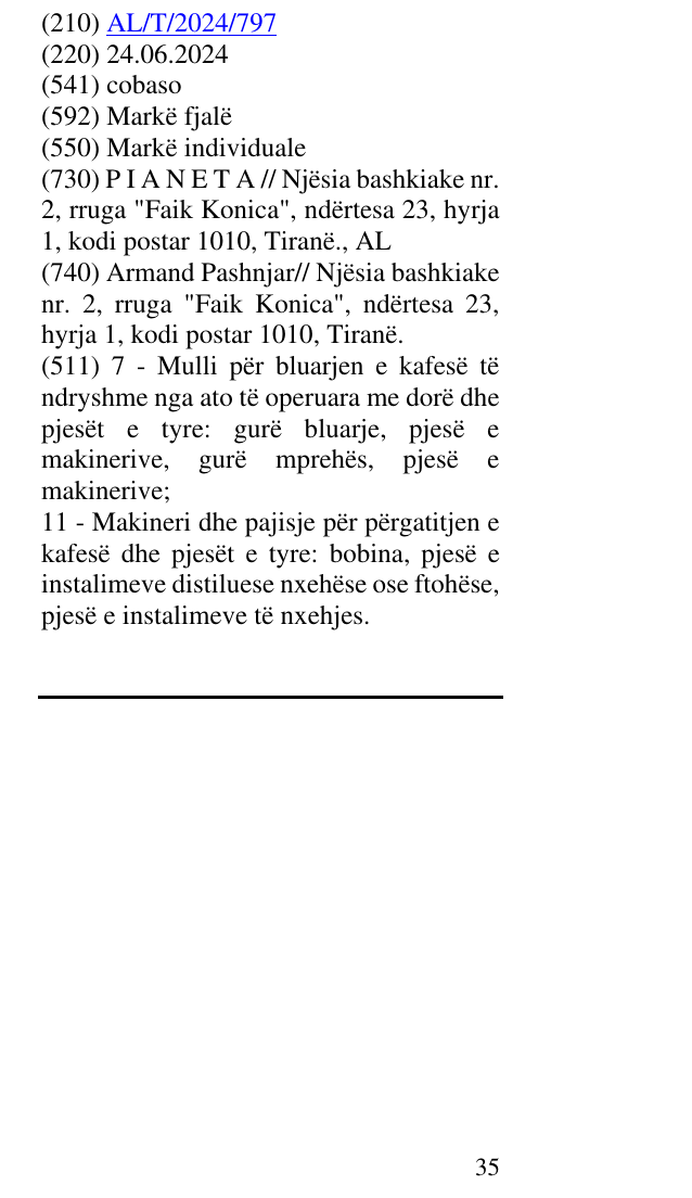 Zëri i markës cobaso në buletin