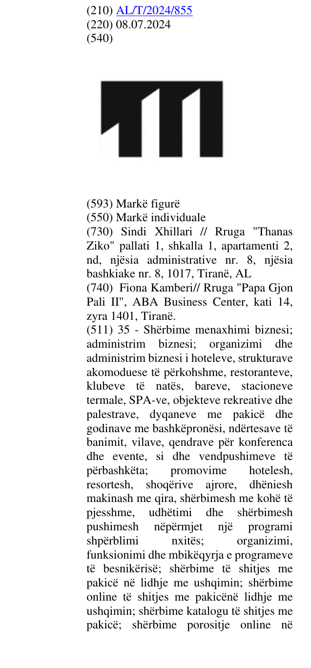 Zëri i markës AL/T/2024/855 në buletin