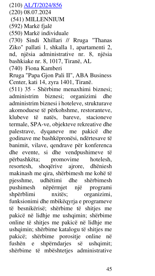 Zëri i markës MILLENNIUM në buletin