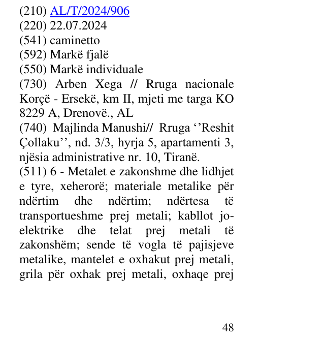 Zëri i markës caminetto në buletin
