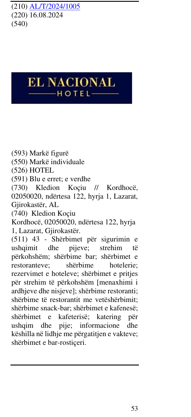 Zëri i markës HOTEL në buletin