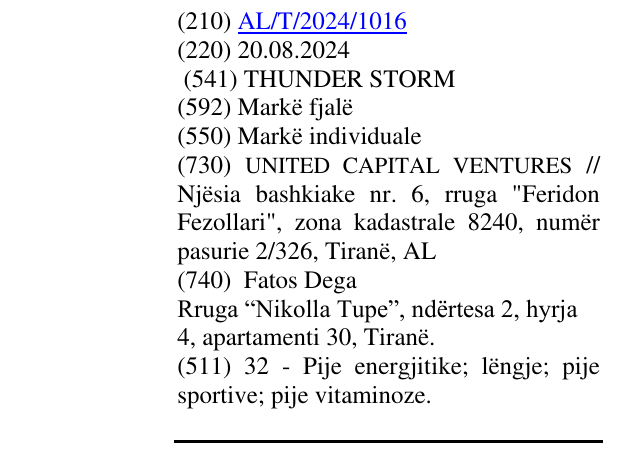 Zëri i markës THUNDER STORM në buletin