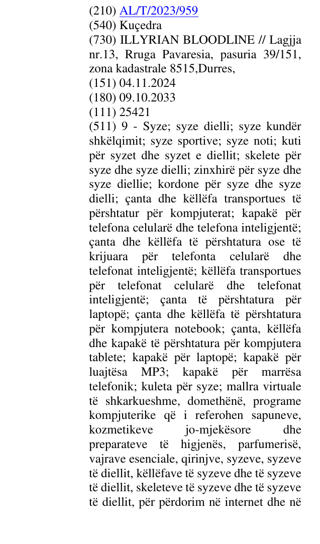 Zëri i markës Kuçedra në buletin