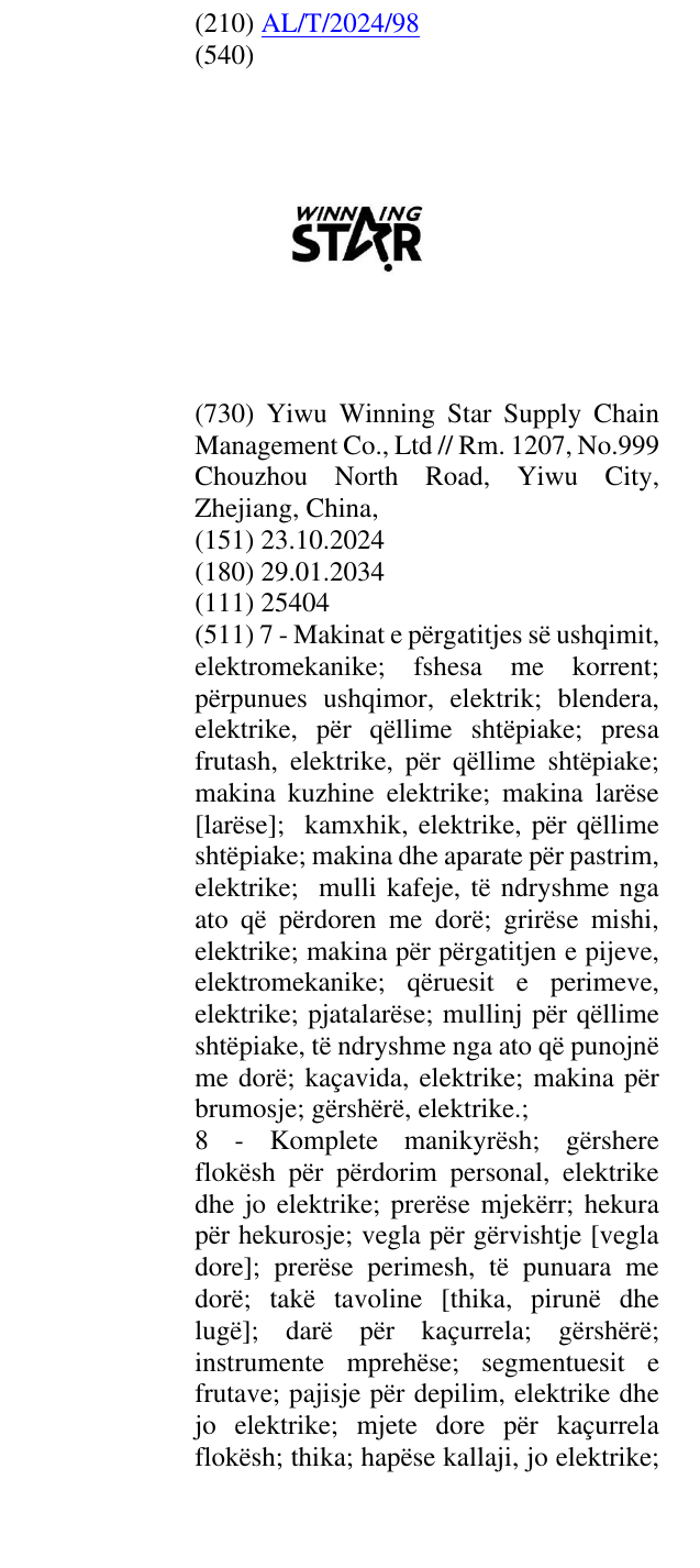 Zëri i markës winning star në buletin