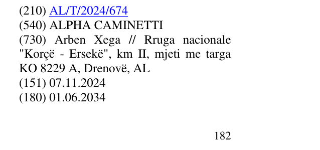 Zëri i markës ALPHA CAMINETTI në buletin