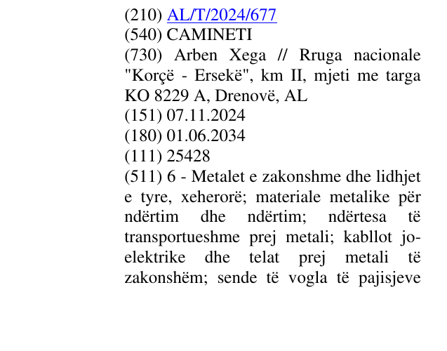 Zëri i markës CAMINETI në buletin