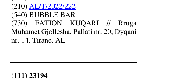 Zëri i markës BUBBLE BAR në buletin