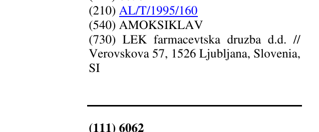 Zëri i markës AMOKSIKLAV në buletin