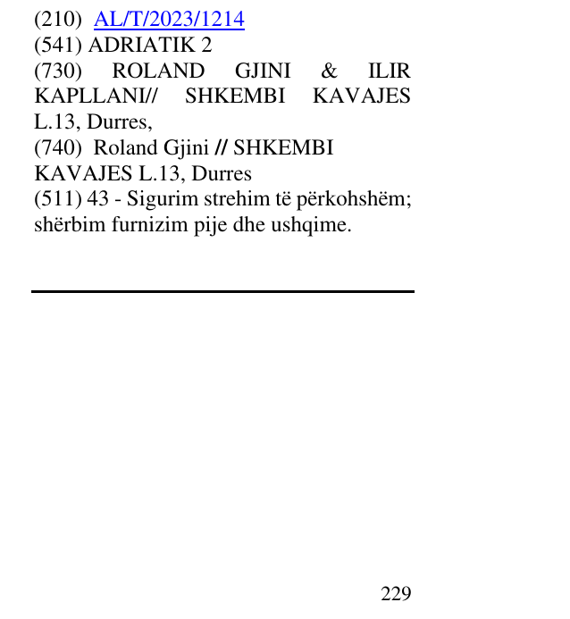 Zëri i markës ADRIATIK 2 në buletin