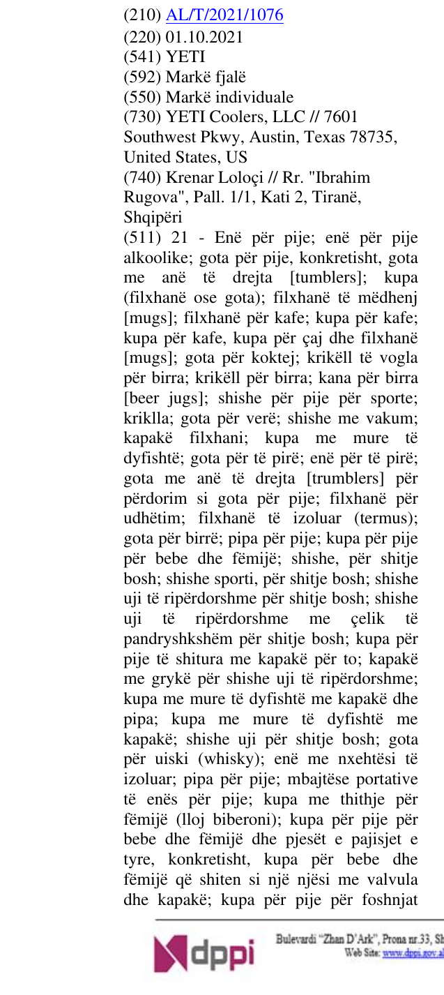 Zëri i markës YETI në buletin
