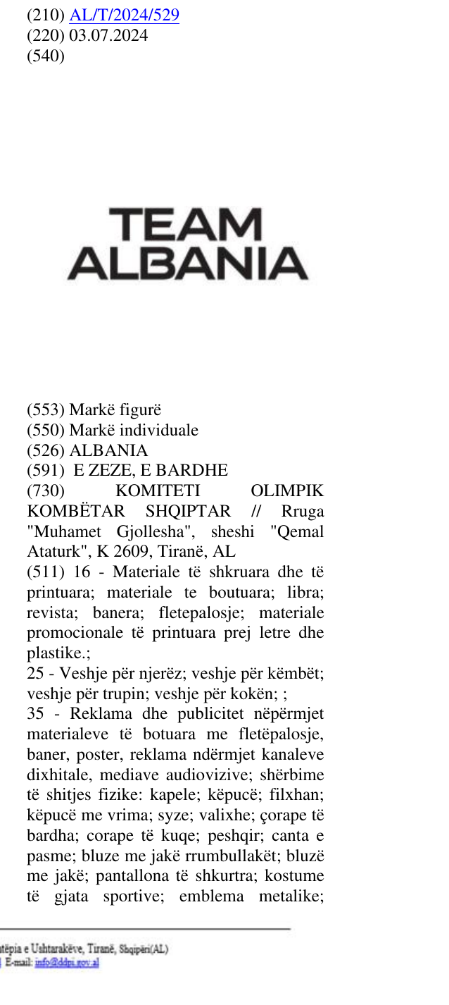 Zëri i markës ALBANIA në buletin