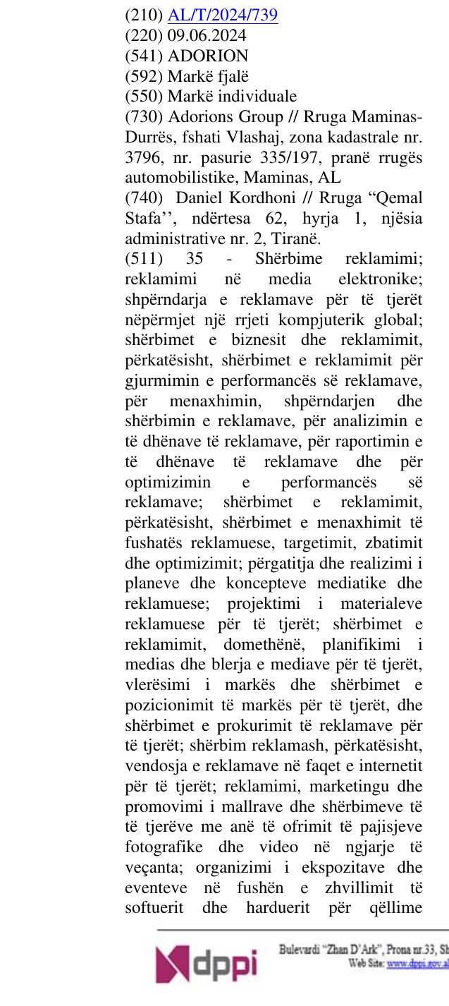 Zëri i markës ADORION në buletin