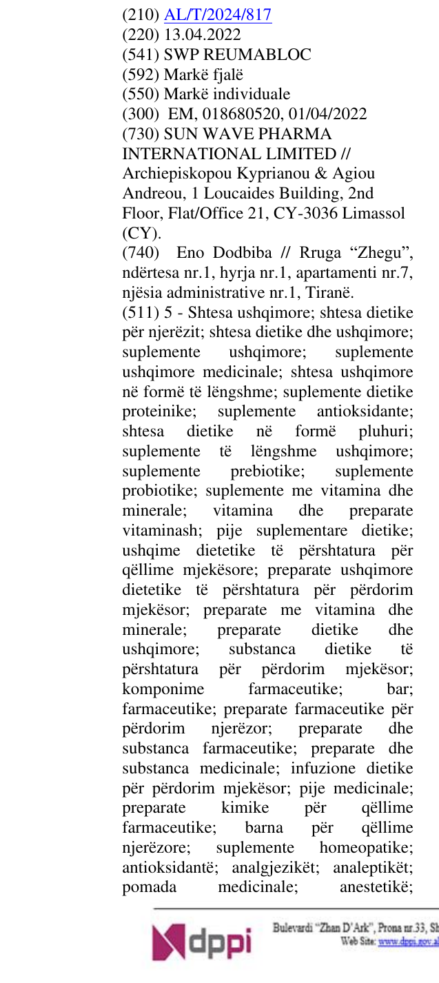 Zëri i markës SWP REUMABLOC në buletin