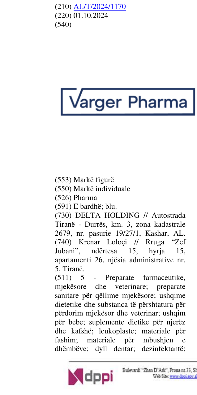 Zëri i markës Pharma në buletin
