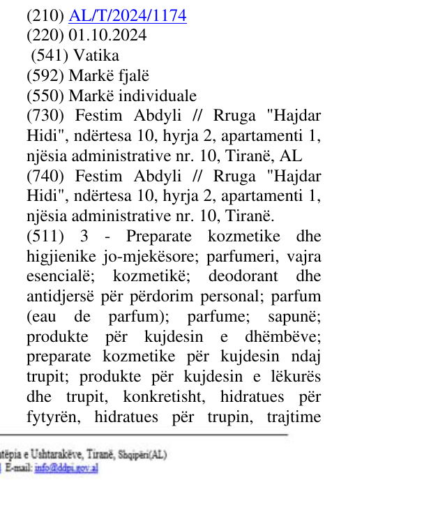 Zëri i markës Vatika në buletin