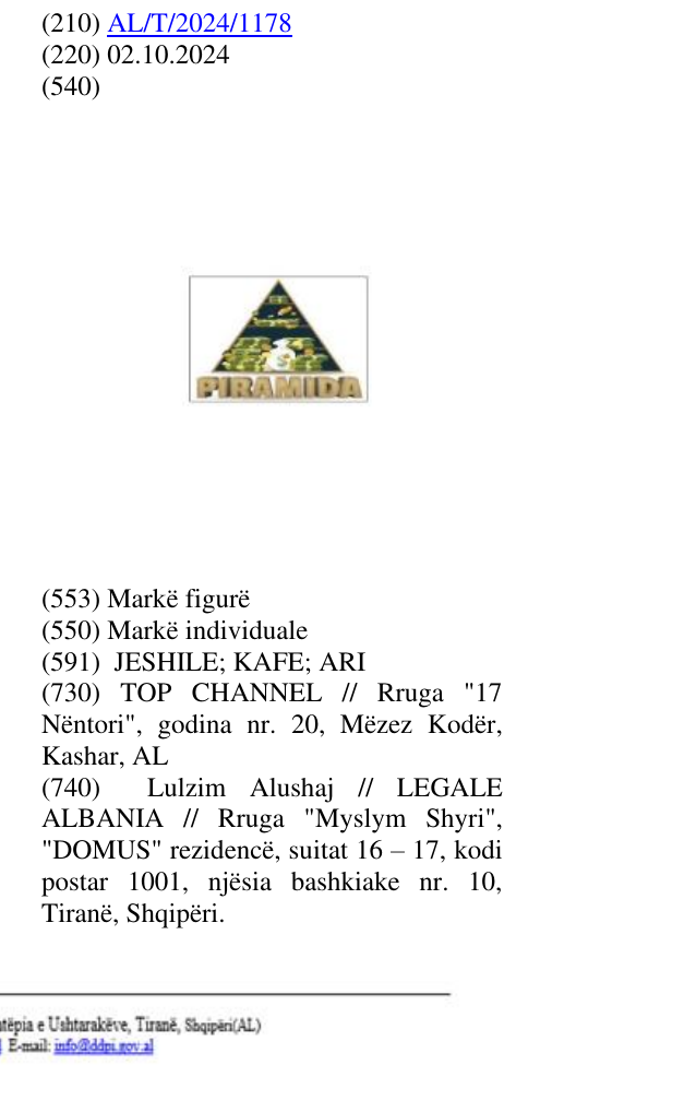 Zëri i markës PIRAMIDA në buletin