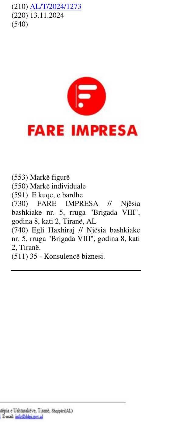 Zëri i markës Fare Impresa në buletin